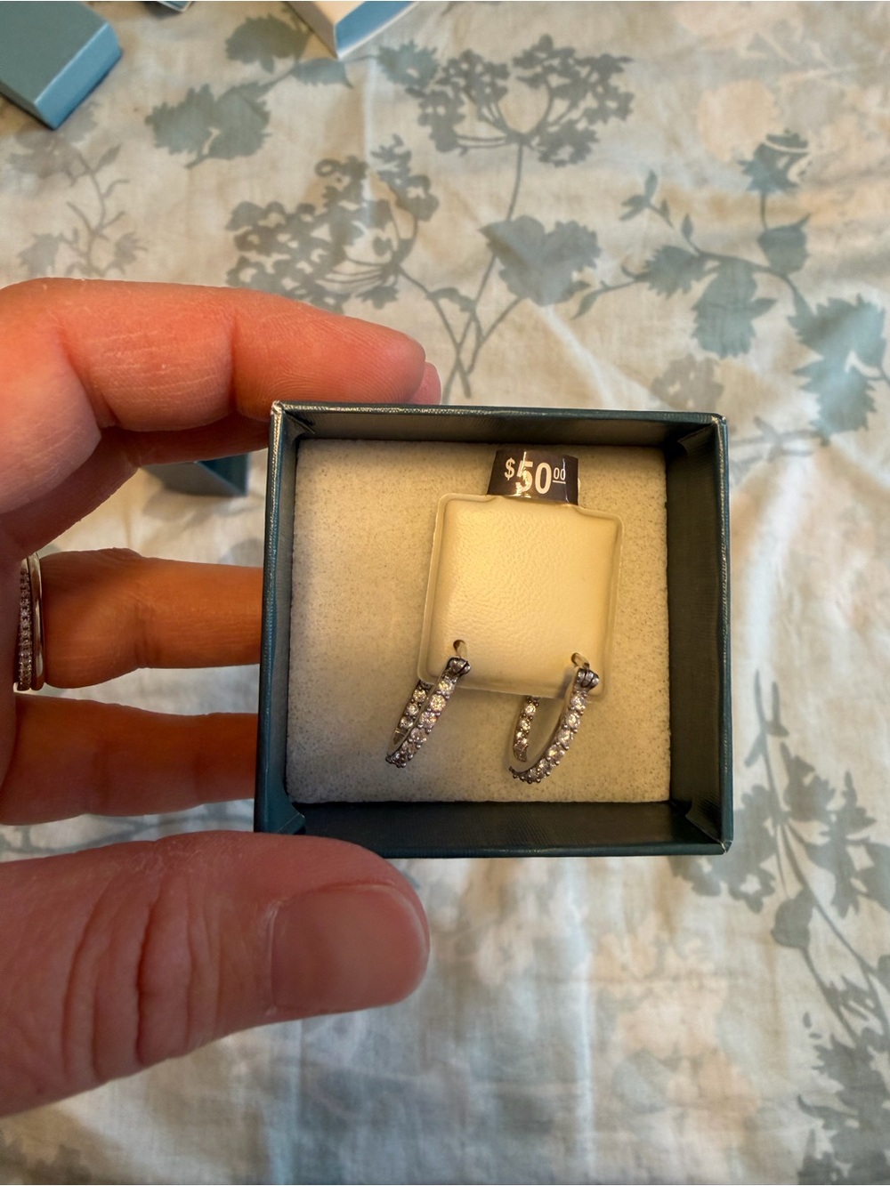 NIB - Sterling Silver Crystal Hoop Earrings